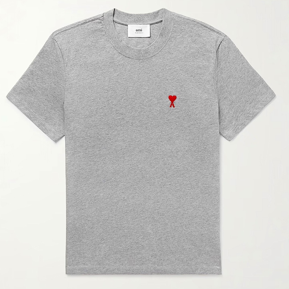 Ami Gray Short Sleeve Tee with Red Heart Logo